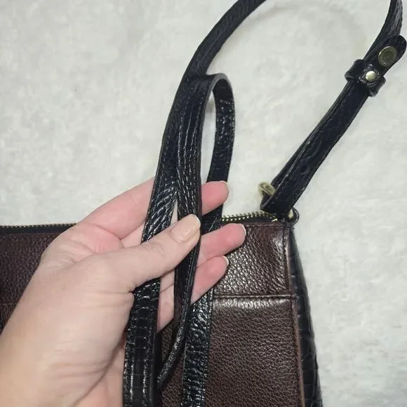 Brahmin Genuine Leather Calf Hair Leopard Print Crossbody Bag croc embossed - Picture 13 of 16